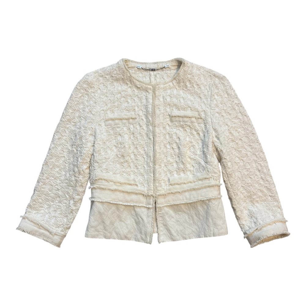 Seventy Cream Tweed Fringe Edge Fitted Jacket Blazer  Size 4